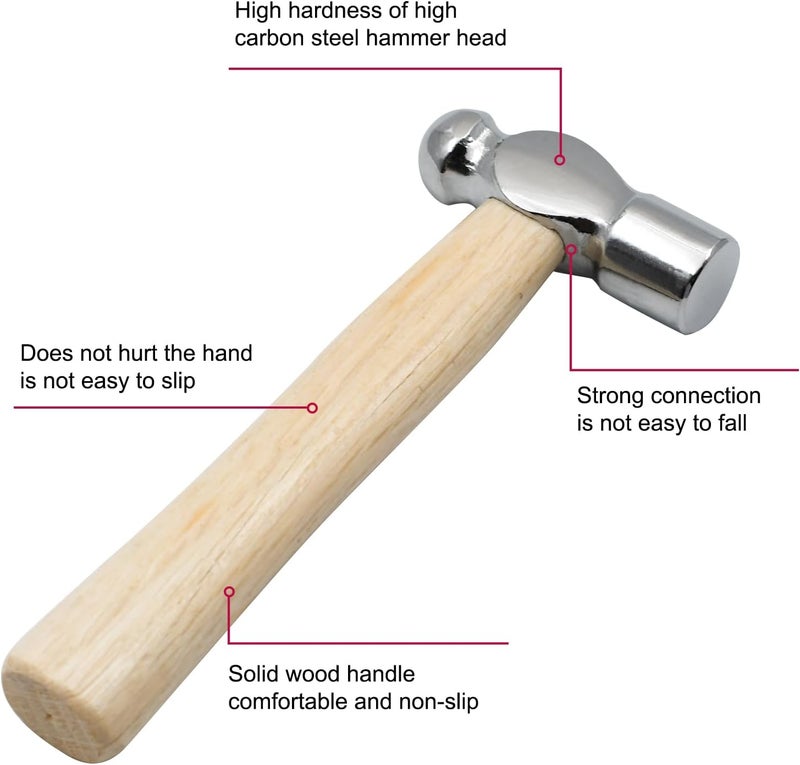 Zalaxt Mini Wooden Handle Round Head Hand Hammer,3 PCS Reinforced Ball Hammer,Mini Reinforced Ball Hammer,Round Head Wooden Handle,Escape Tool Hand Hammer for Prying Nails,Woodworking,Repairing - Image 4
